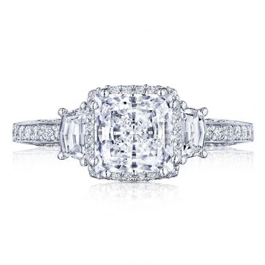 Tacori 18k White Gold Dantela 3 Stone Halo Engagement Ring