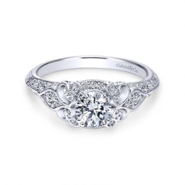 Gabriel & Co. 14k White Gold Victorian Vintage Engagement Ring